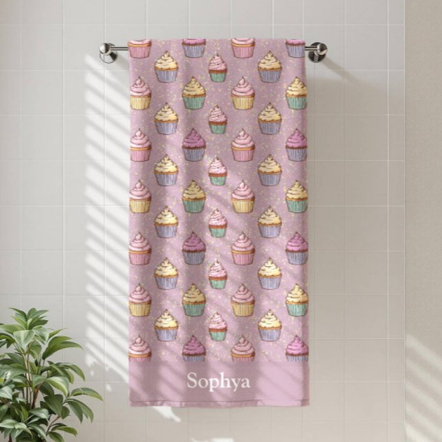 Personalized Purple Glitter Cupcake Beach Towel (Creator Uploaded)