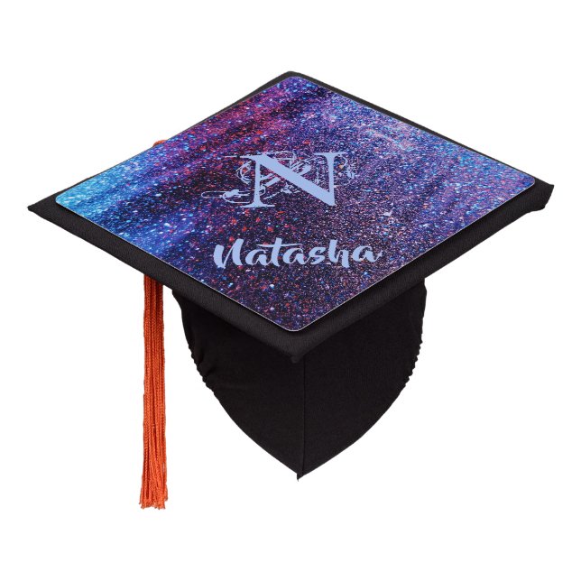 Personalized Purple Glitter  Graduation Cap Topper (Angled)
