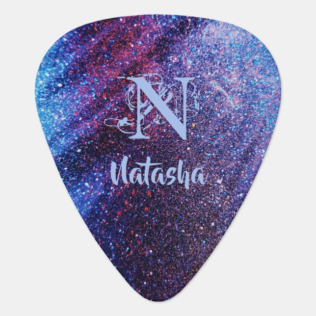 Personalized Purple Glitter  Guitar Pick (Front)