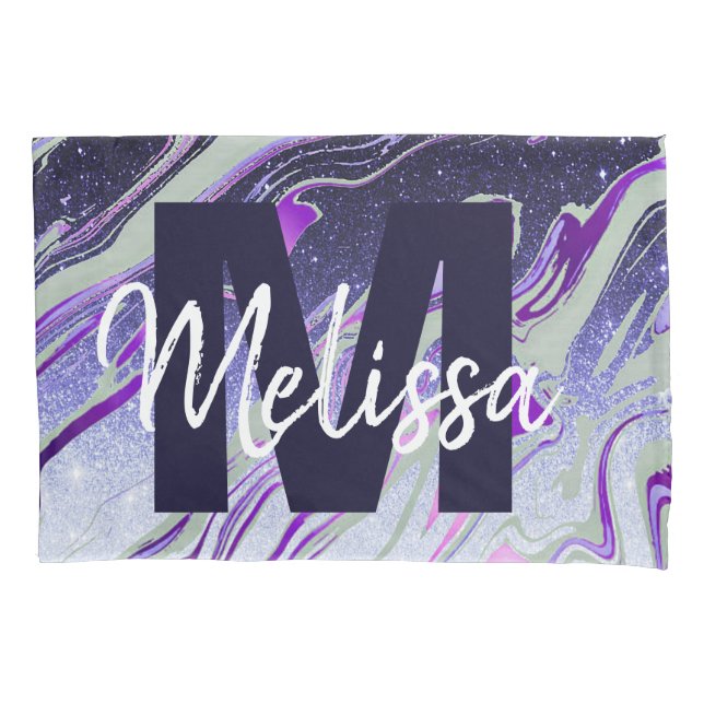 Personalized Purple glitter marble Pillow Case (Front)