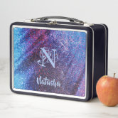 Sparkly Rose Gold Glitter Marble Ombre Monogram Metal Lunch Box