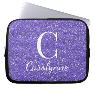 Personalized Purple Glitter Monogram Laptop Sleeve