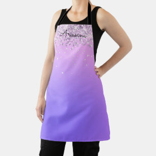 Personalized Purple Glitter Name Kitchen Apron