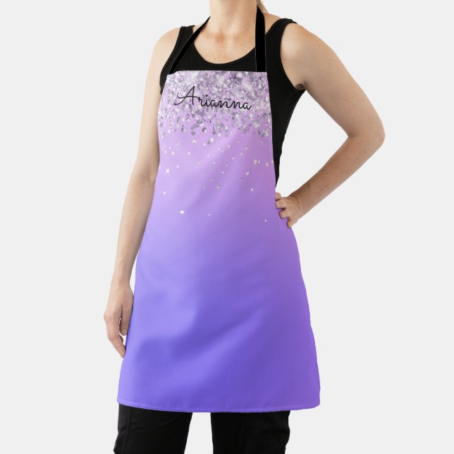 Personalized Purple Glitter Name Kitchen Apron (Insitu)