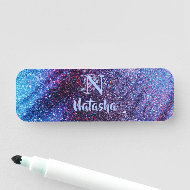 Personalized Purple Glitter  Name Tag (In Situ)