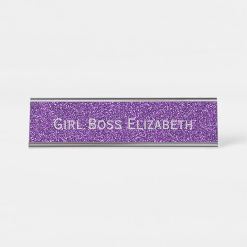 Personalized Purple Glitter Silver Girl Boss Funny Desk Name Plate