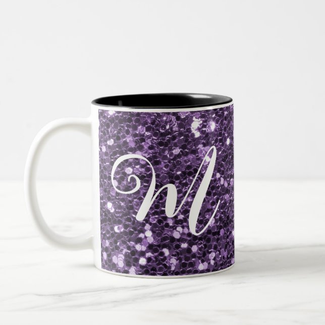  Personalized Purple Glitter Two-Tone Coffee Mug (Left)