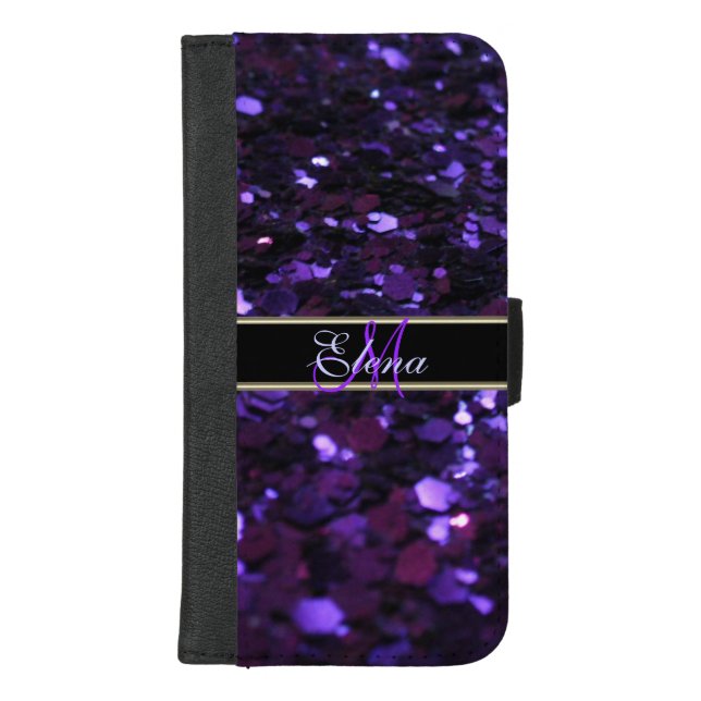 Personalized Purple Glitter Wallet Case (Front)