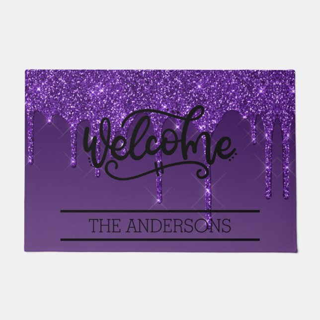 Personalized Purple Glitter Welcome Doormat  (Front)