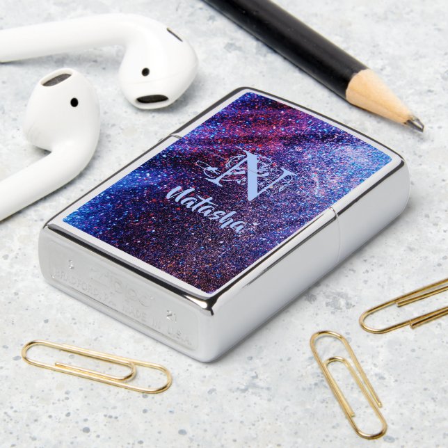 Personalized Purple Glitter Zippo Lighter (On Table 2)