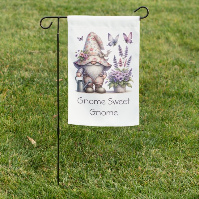 Personalized Purple Gnome Lavender Butterflies Garden Flag (In SItu)
