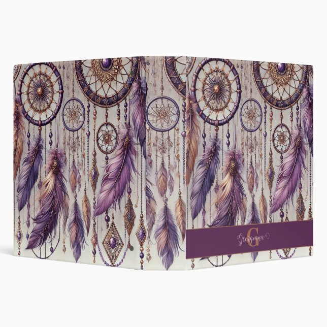 Personalized Purple & Gold Boho Dreamcatchers 3 Ring Binder (Background)