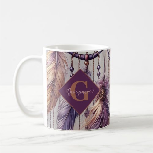Personalized Purple &amp; Gold Boho Dreamcatchers Coffee Mug
