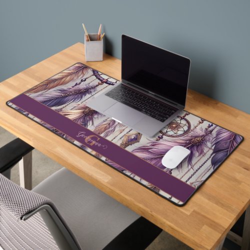 Personalized Purple &amp; Gold Boho Dreamcatchers Desk Mat