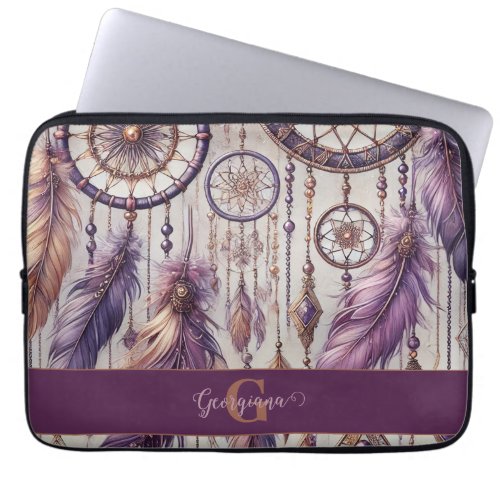 Personalized Purple &amp; Gold Boho Dreamcatchers Laptop Sleeve