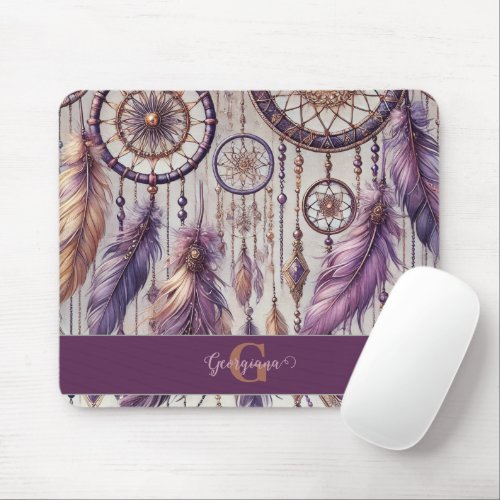 Personalized Purple & Gold Boho Dreamcatchers Mouse Pad