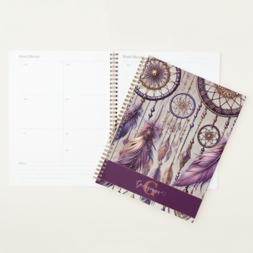 Personalized Purple &amp; Gold Boho Dreamcatchers Planner