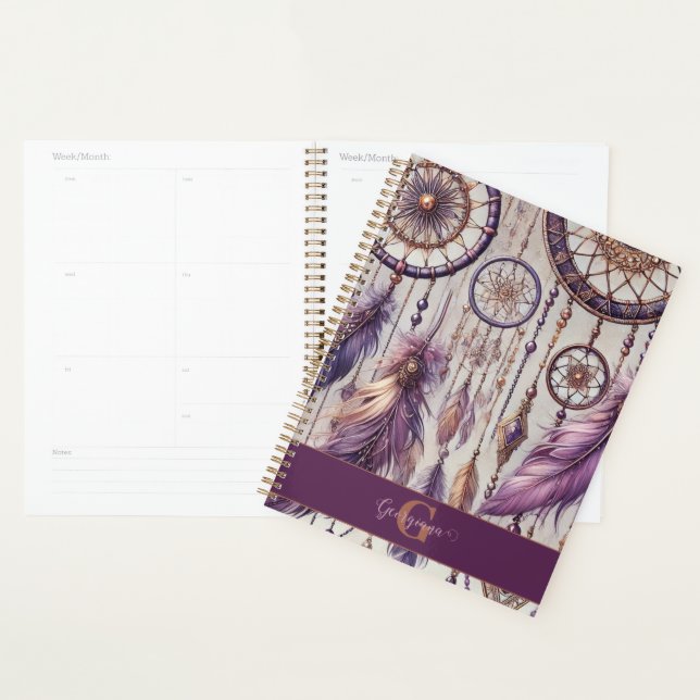 Personalized Purple & Gold Boho Dreamcatchers Planner (Display)