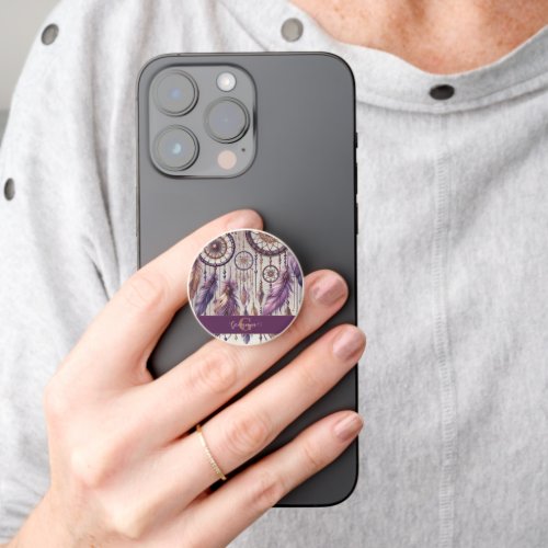 Personalized Purple &amp; Gold Boho Dreamcatchers PopSocket