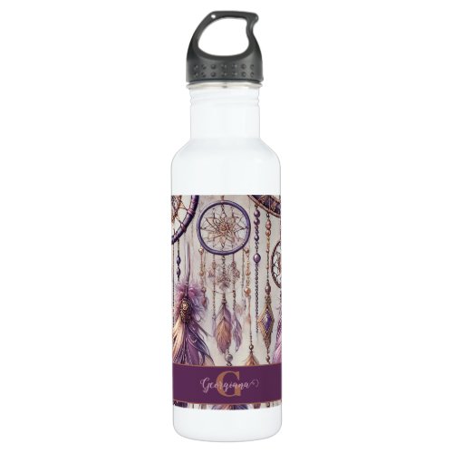 Personalized Purple &amp; Gold Boho Dreamcatchers Stainless Steel Water Bottle