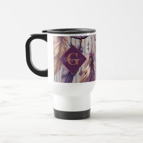 Personalized Purple &amp; Gold Boho Dreamcatchers Travel Mug
