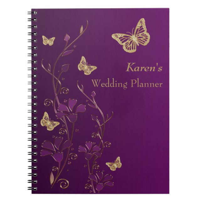 Personalized Purple Gold Butterfly Floral Notebook (Front)