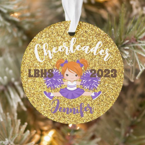 Personalized Purple  Gold Cheerleading Ornament 