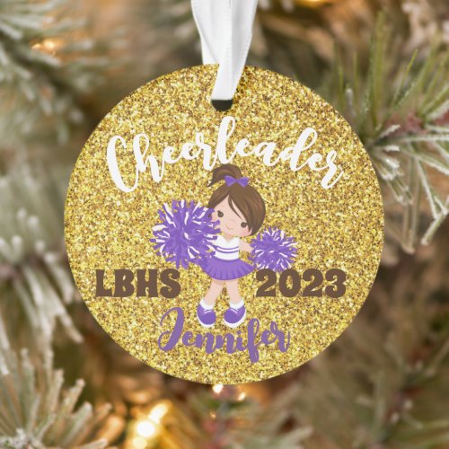 Personalized Purple  Gold Cheerleading Ornament 