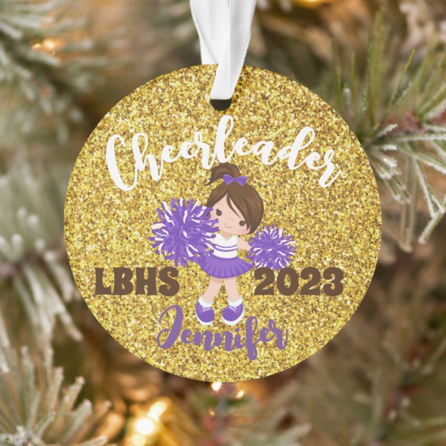 Personalized Purple & Gold Cheerleading Ornament  (Tree)