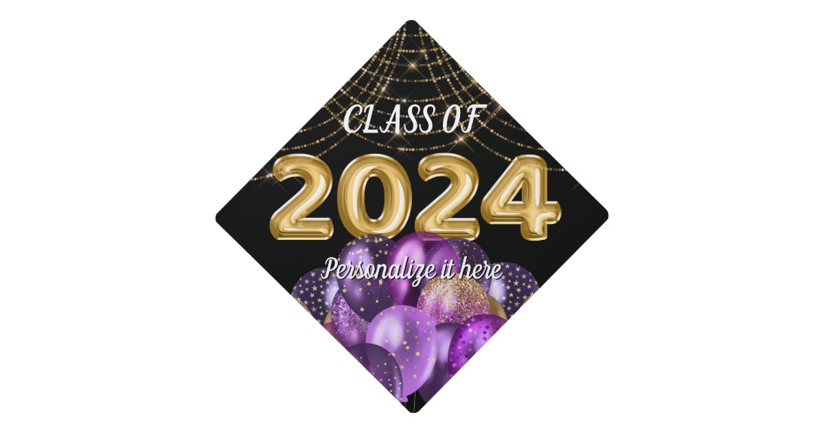 Personalized Purple Gold Chic Class of 2024 Graduation Cap Topper Zazzle