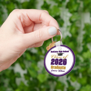 Personalized Purple Gold Class of 2026 Graduation Keychain