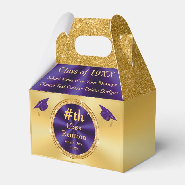 Personalized Purple Gold, Class Reunion Favors, Favor Boxes (Front Side)