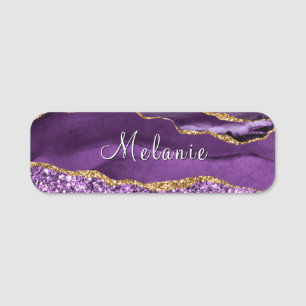Personalized Purple Gold Glitter Sparkly Name Tags