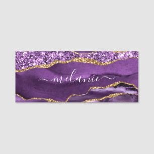 Personalized Purple Gold Glitter Your Name Tags