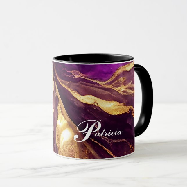 Personalized Purple, & Gold Marble Mug (Front Right)