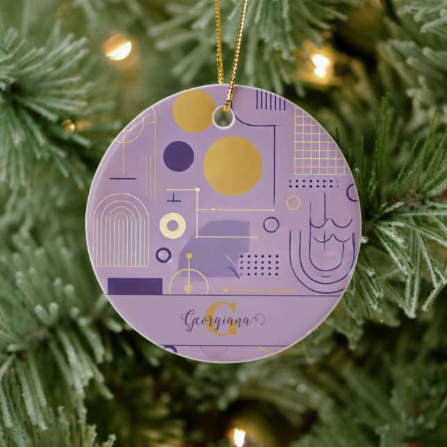 Personalized Purple & Gold Scandinavian Minimalist Ceramic Ornament (Tree)