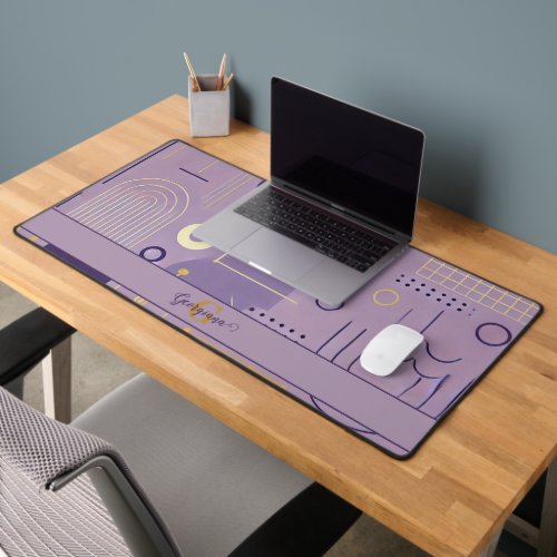 Personalized Purple &amp; Gold Scandinavian Minimalist Desk Mat