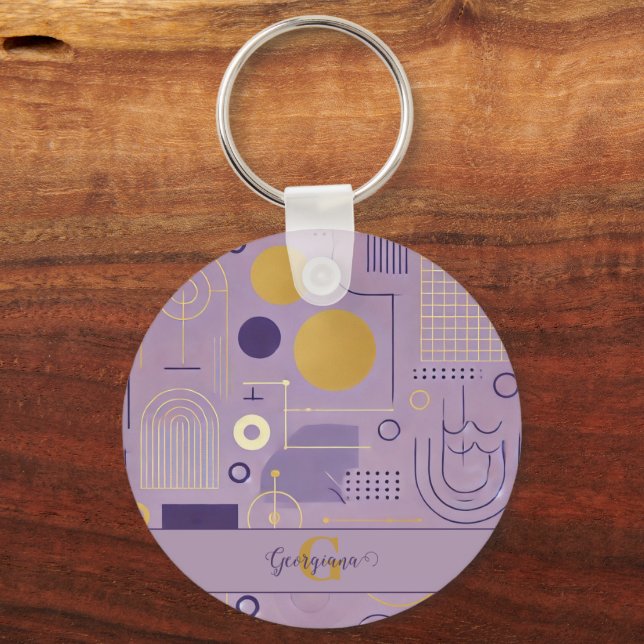 Personalized Purple & Gold Scandinavian Minimalist Keychain (Front)