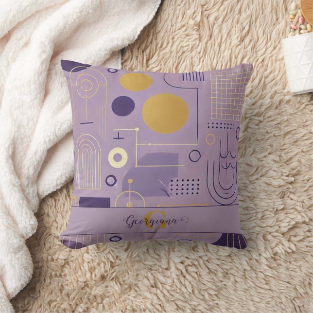 Personalized Purple & Gold Scandinavian Minimalist Throw Pillow (Blanket)
