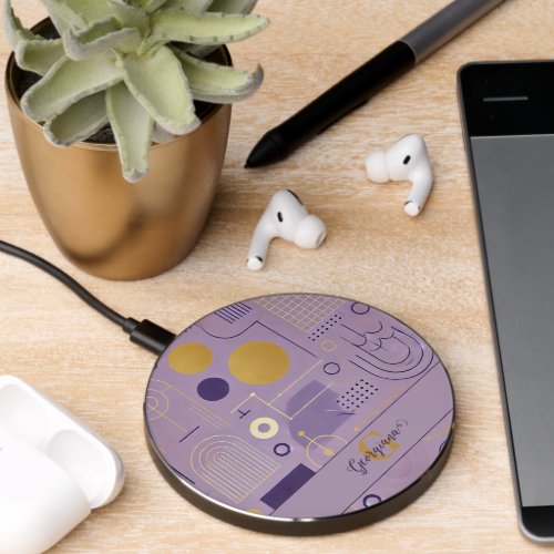 Personalized Purple &amp; Gold Scandinavian Minimalist Wireless Charger