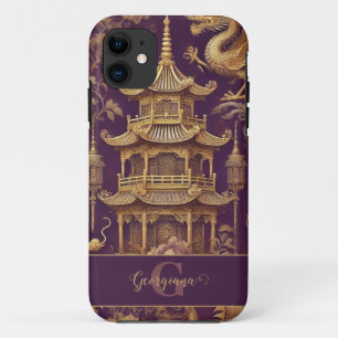 Personalized Purple & Gold Victorian Chinoiserie iPhone 11 Case