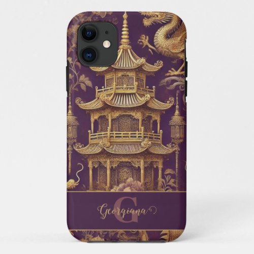 Personalized Purple &amp; Gold Victorian Chinoiserie iPhone 11 Case