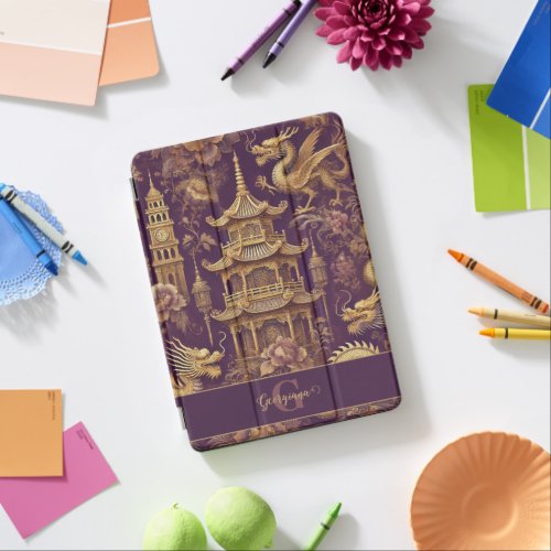 Personalized Purple &amp; Gold Victorian Chinoiserie iPad Pro Cover