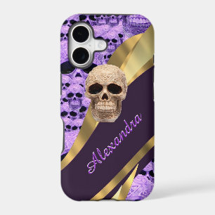 Personalized purple gothic skull iPhone 17 case