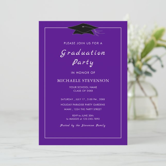 Personalized Purple Graduation Invitation Template (Standing Front)
