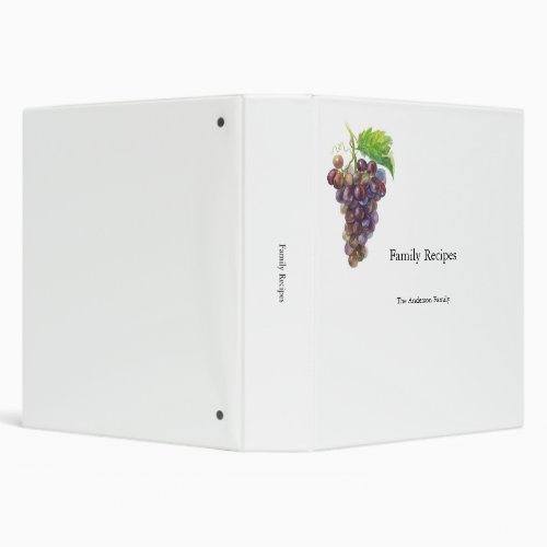 Personalized Purple Grapes Family Recipes 3 Ring Binder