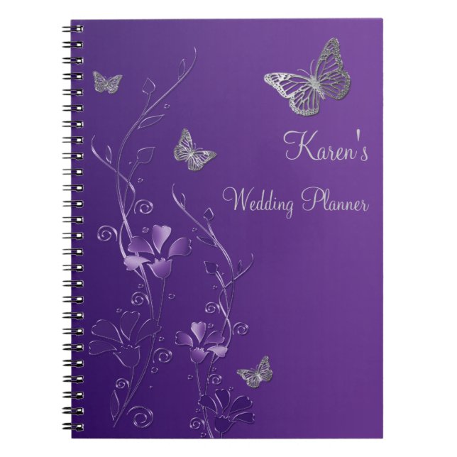 Personalized Purple Gray Butterfly Floral Notebook (Front)