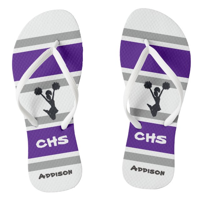 Personalized Purple & Gray Cheerleader Flip Flops (Footbed)