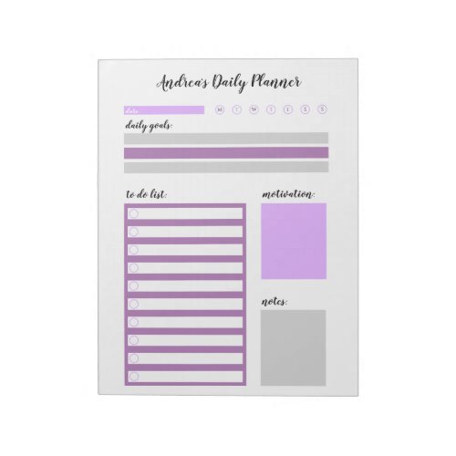 Personalized Purple Gray Daily Planner Notepad