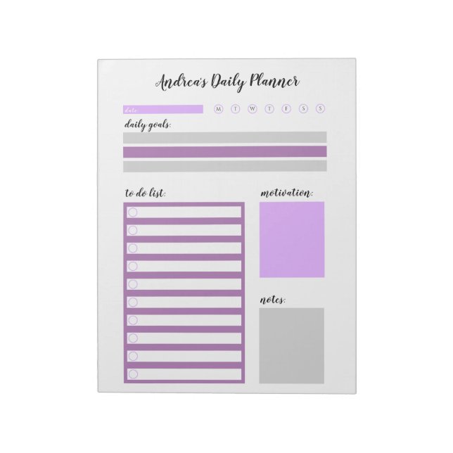 Personalized Purple Gray Daily Planner Notepad (Rotated)